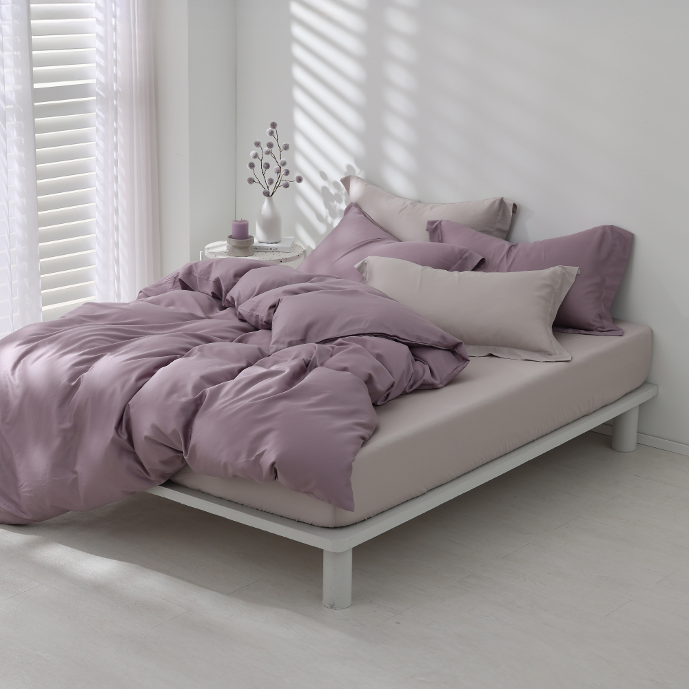 60支天絲棉｜67%天絲&33%純棉｜雙色配｜柔粉灰ｘ灰莓紫