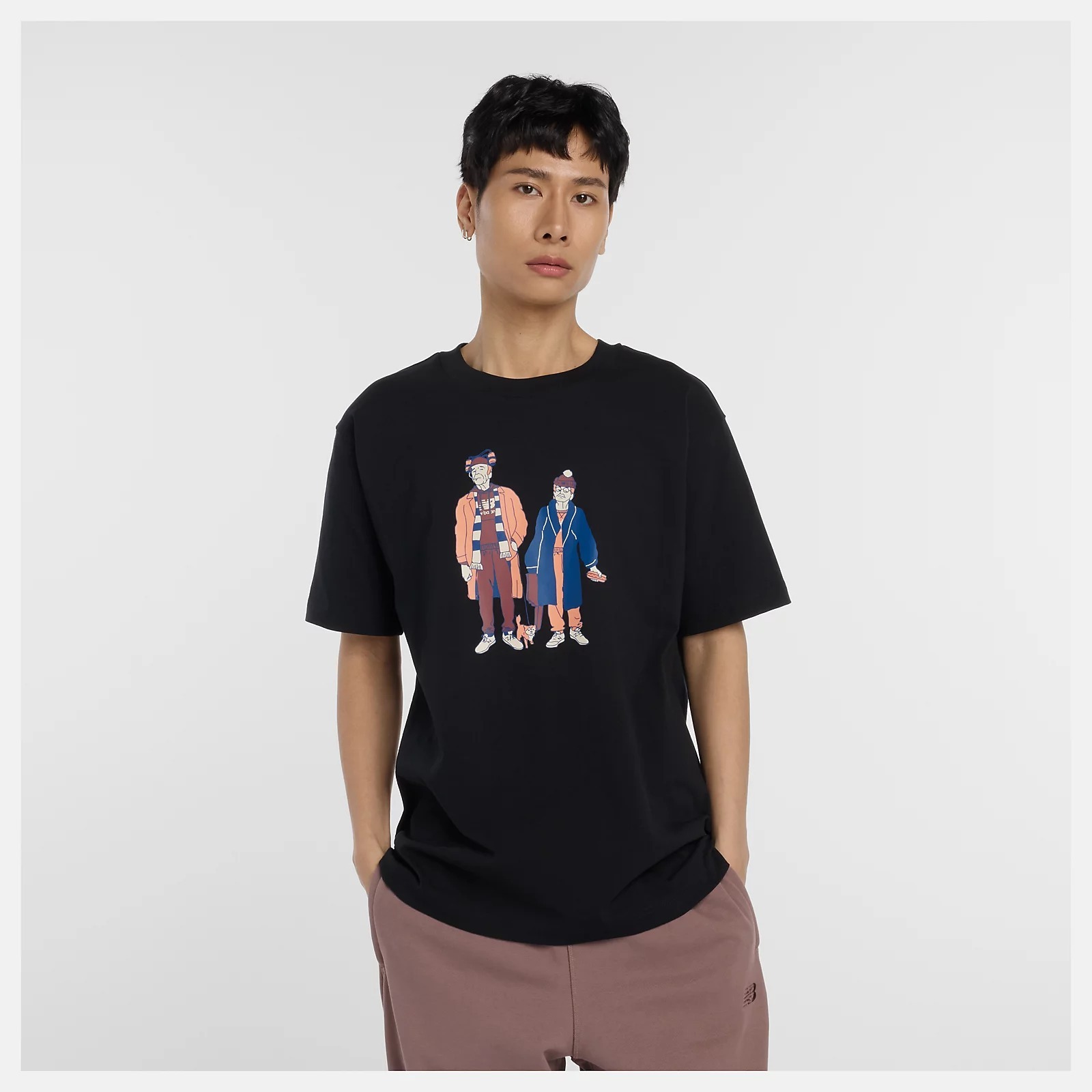 NEW BALANCE 短T NB 黑 夫妻 Q版塗鴉 短袖 男 MT53969BK
