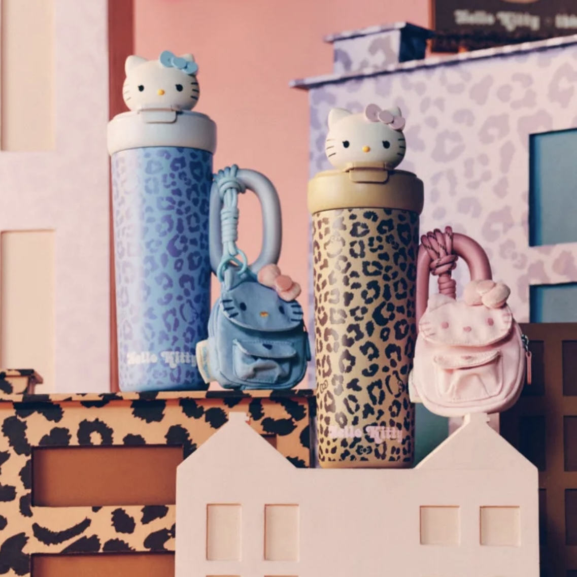 SANRIO HELLO KITTY x TBH 黑皮變色 保溫杯 杯子 豹紋 700ML MINI收納包