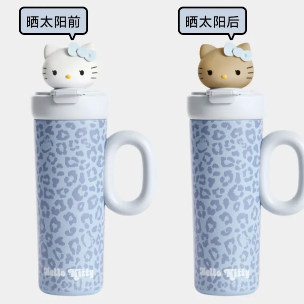 SANRIO HELLO KITTY x TBH 黑皮變色 保溫杯 杯子 豹紋 700ML MINI收納包
