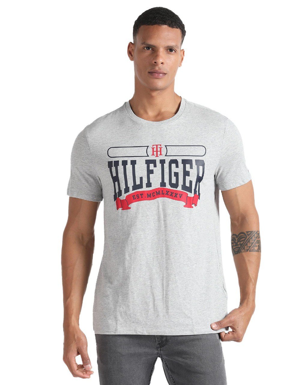 [S] TOMMY HILFIGER ALUMNI GRAPHIC T-SHIRT [FINAL SALE],HEATHER GREY, 78JA479-030 (STH717)
