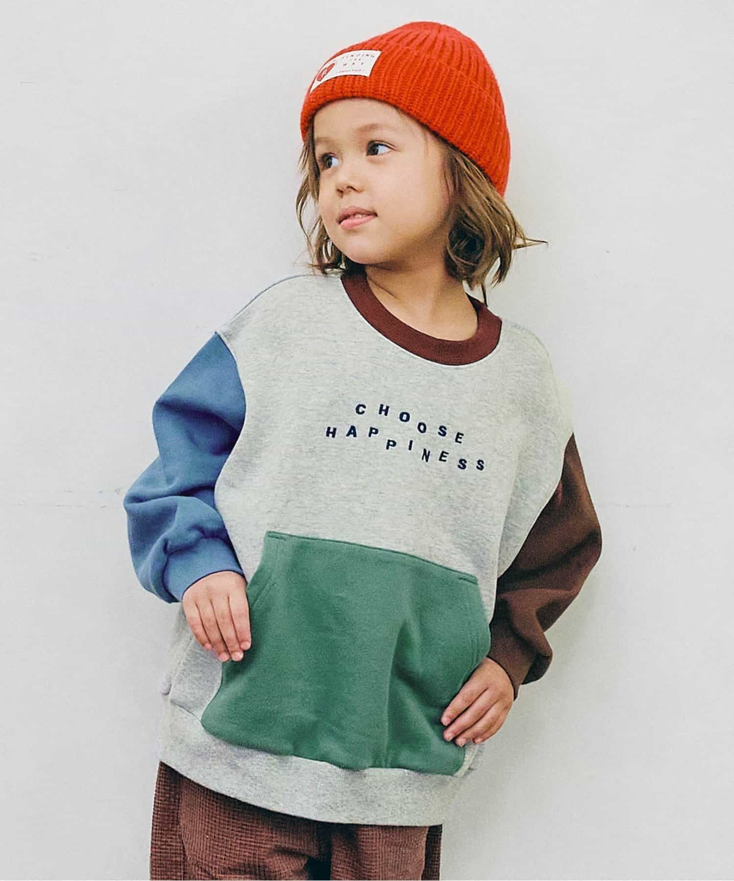 日本p.premier 刺繡大口袋 純棉長袖衛衣 (灰色撞色，130) P411045