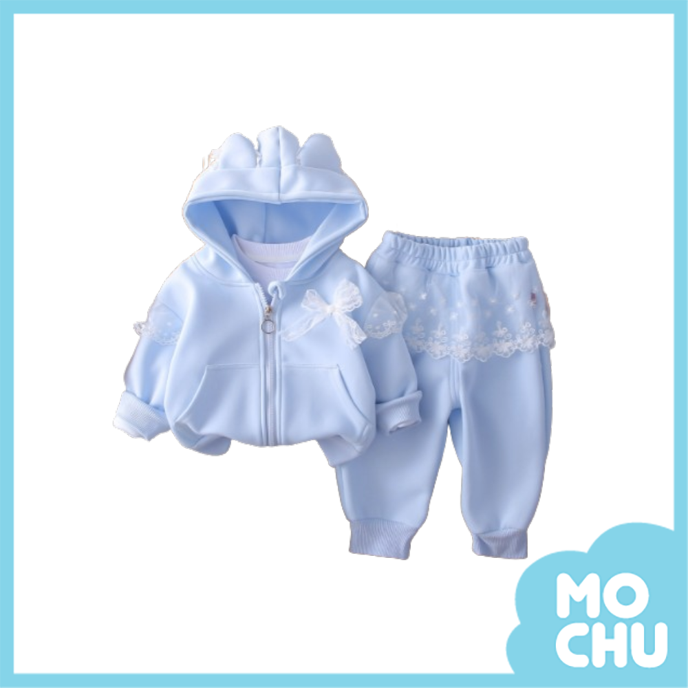 蝴蝶結蕾絲運動套裝三件組(三色)