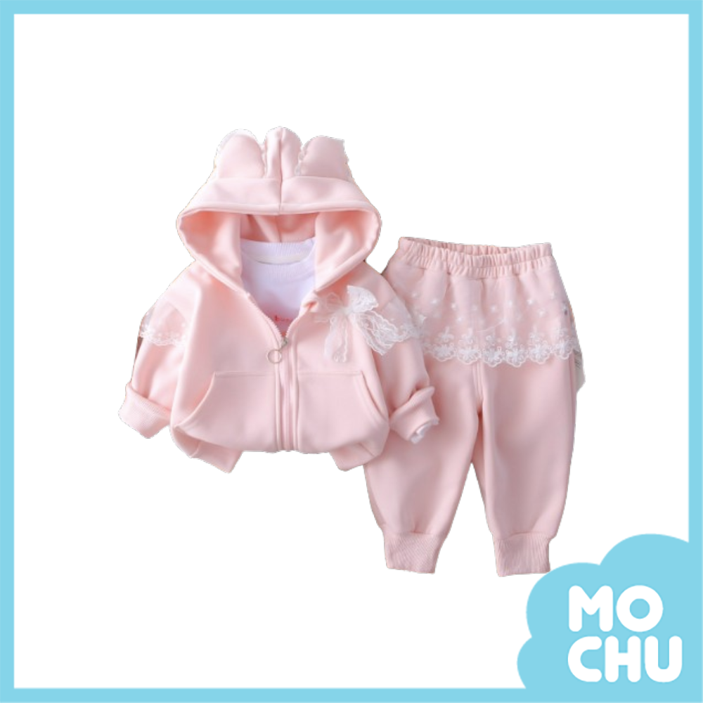 蝴蝶結蕾絲運動套裝三件組(三色)