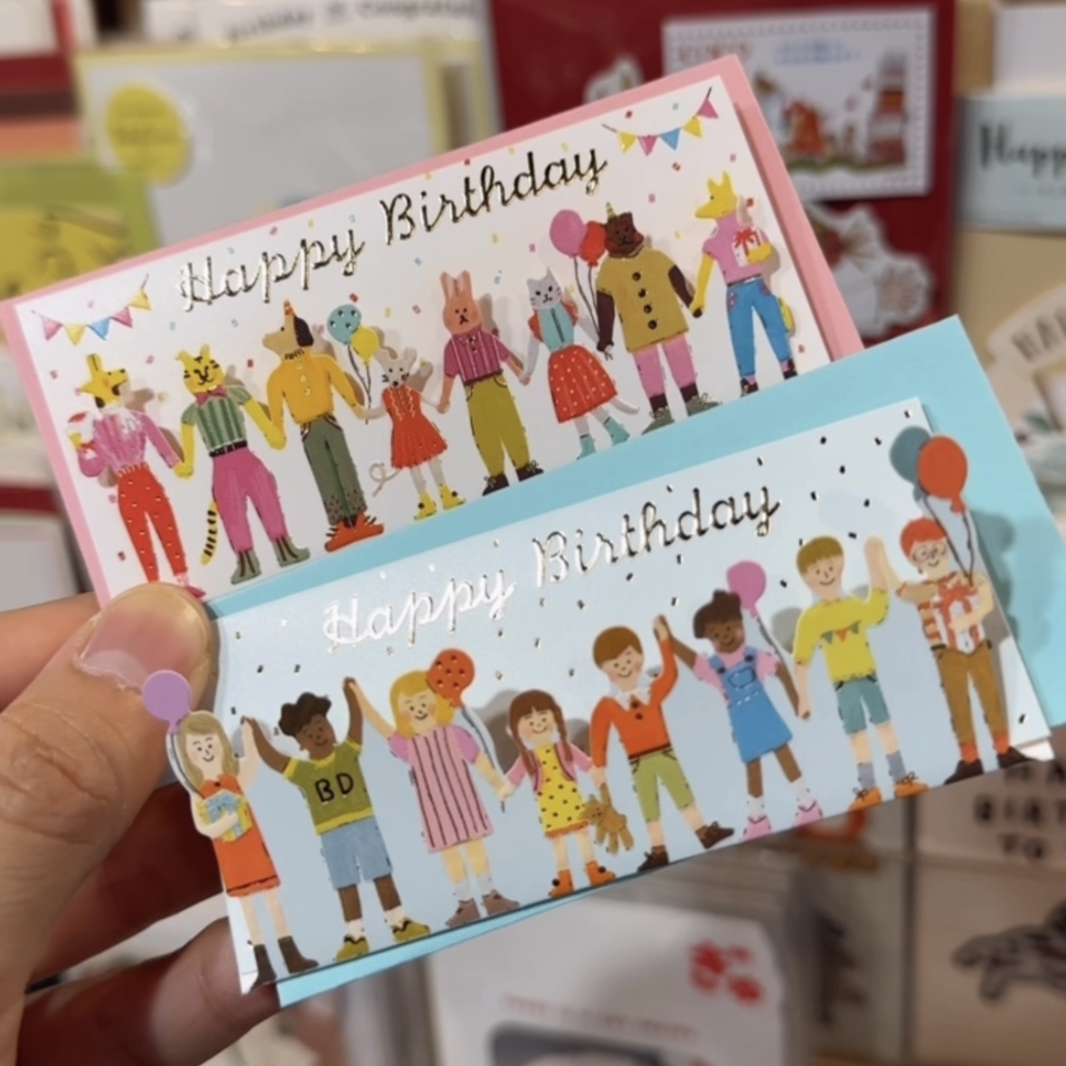動物朋友手牽手 迷你立體生日卡片 賀卡