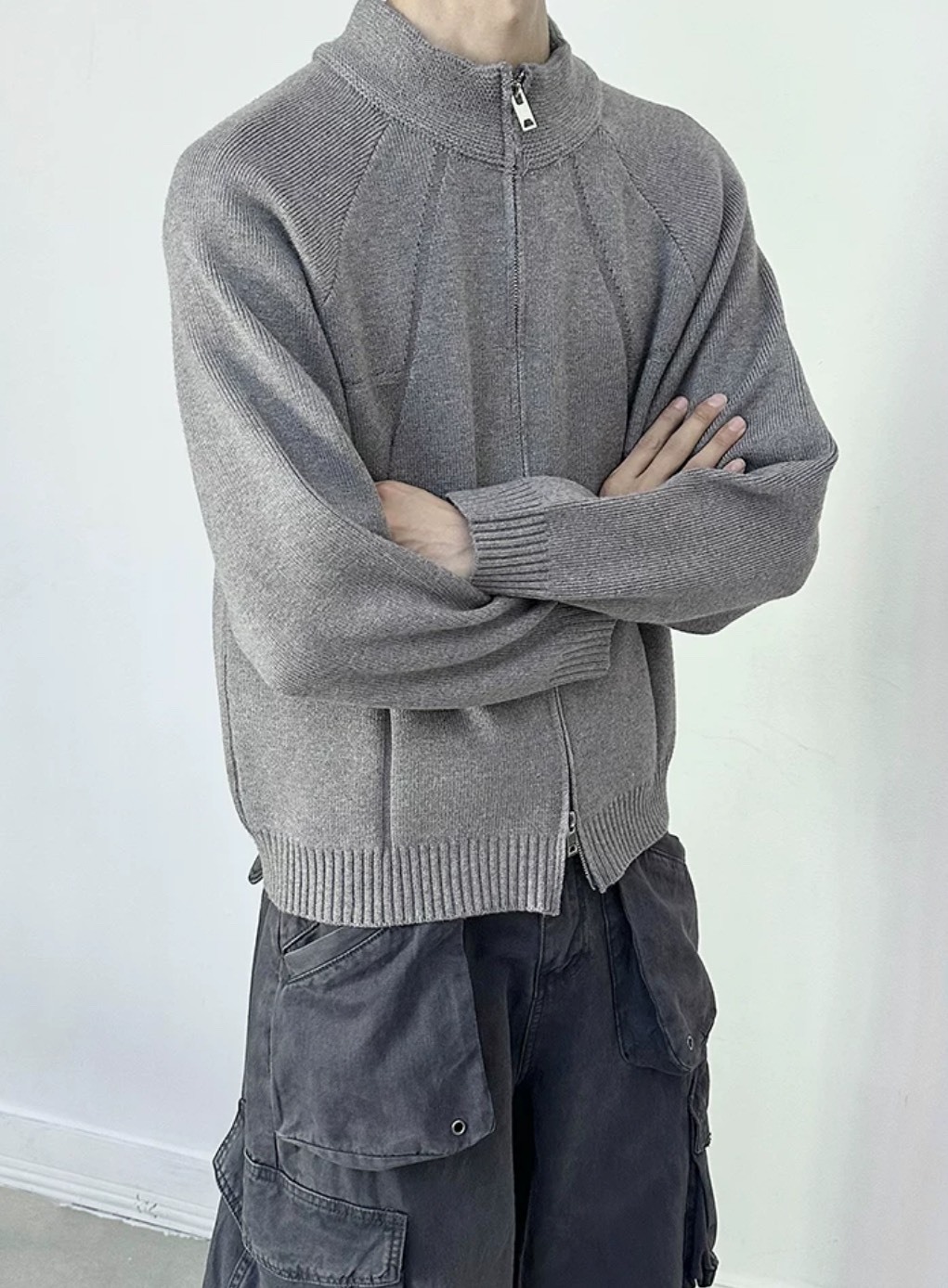 ACR 氛圍 雙拉鍊 毛衣 針織 外套