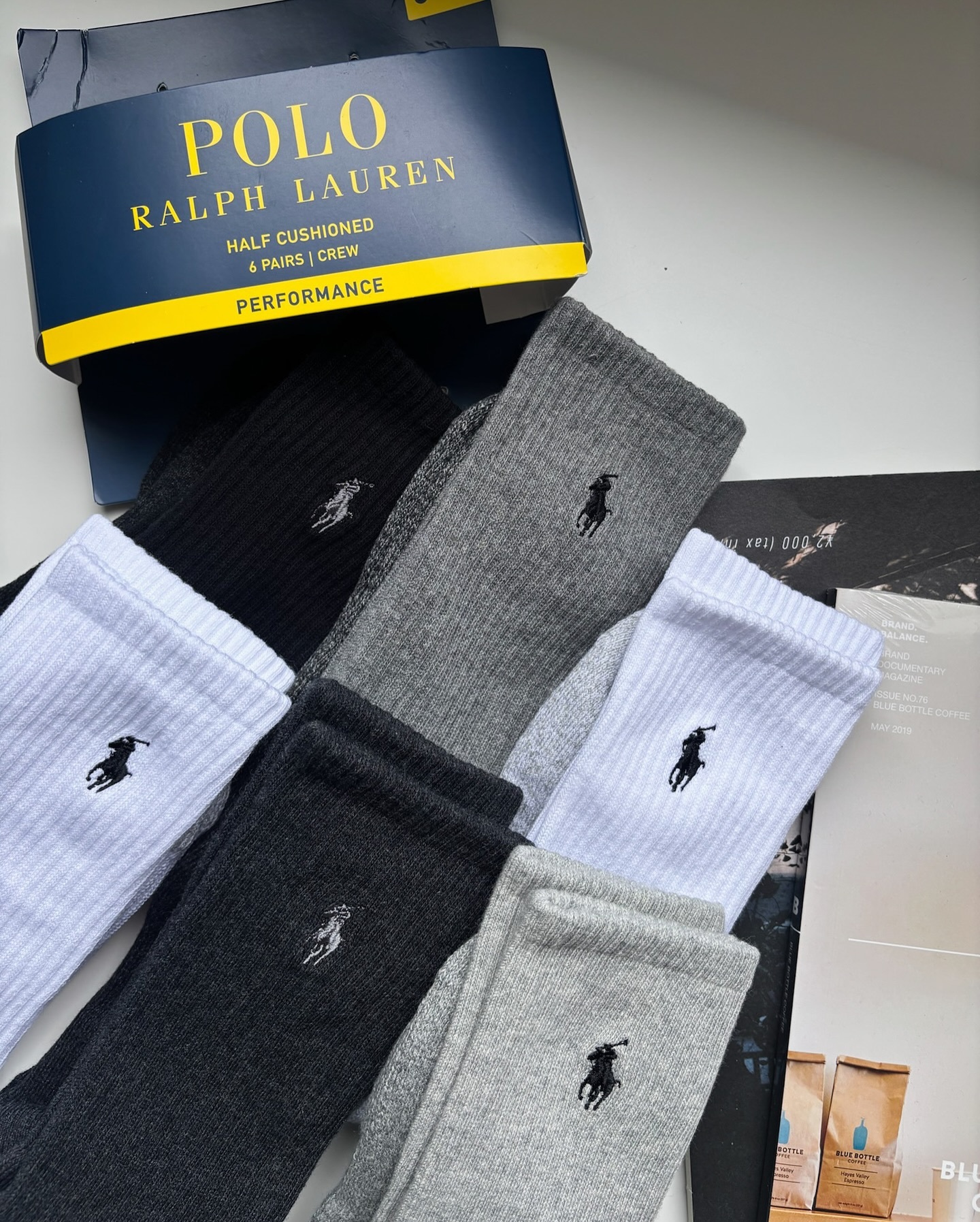 |限量6入特惠組🔥｜Polo Ralph Lauren 刺繡長襪 黑灰白set