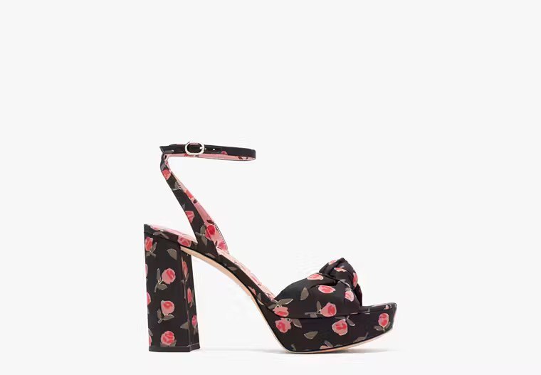 [S] KATE SPADE TAFFETA CONFETTI HEELS,DITSY ROSE/BLACK, K5888-DITSY ROSE/BLACK (SKS551)