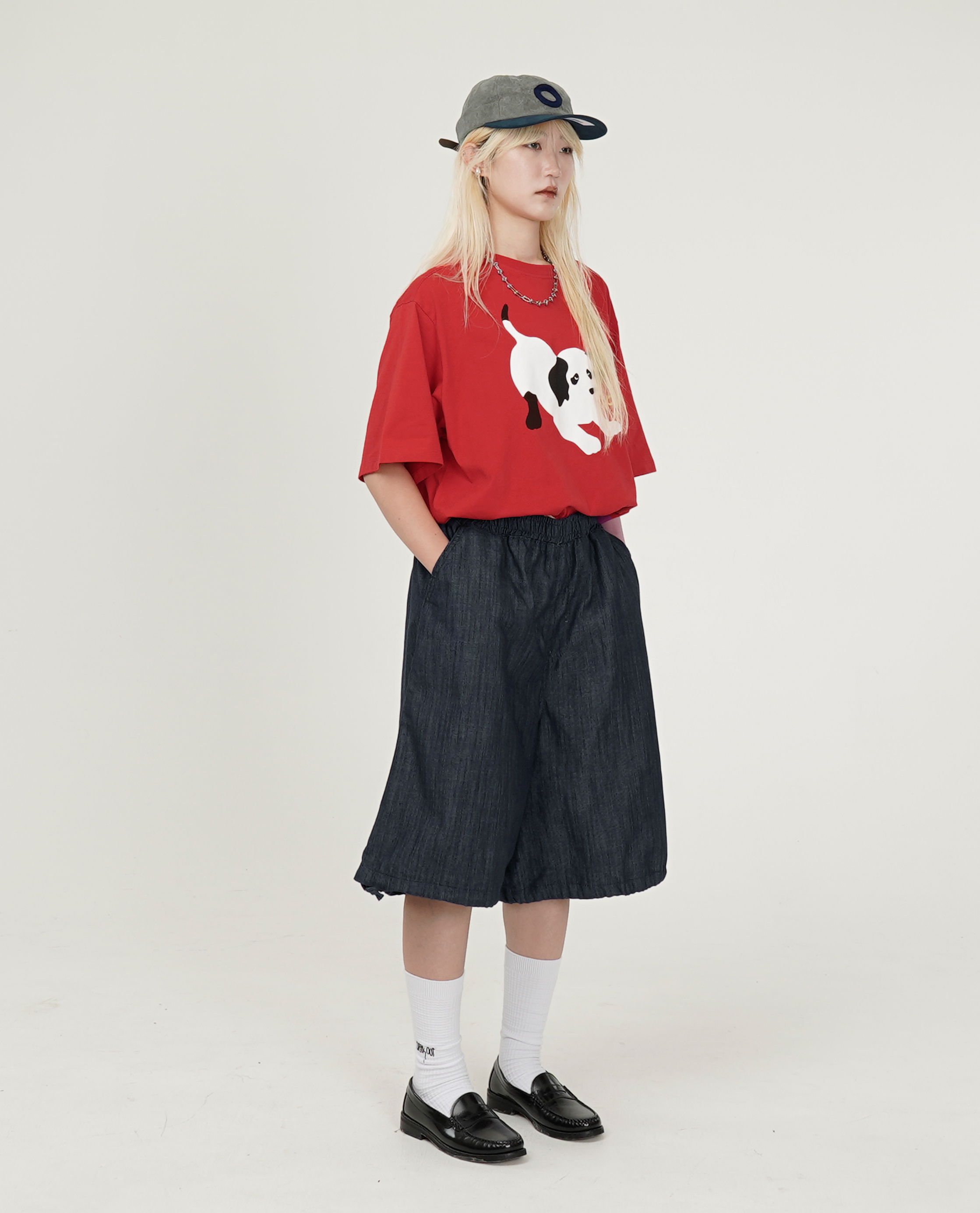 鬆緊腰下可縮膝下丹寧