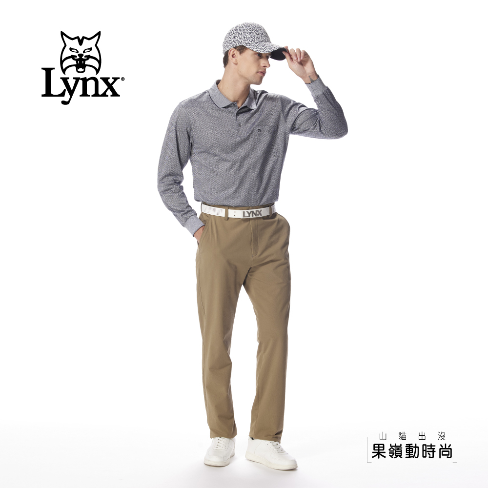 【Lynx Golf】男款簡約素色修身直筒休閒長褲