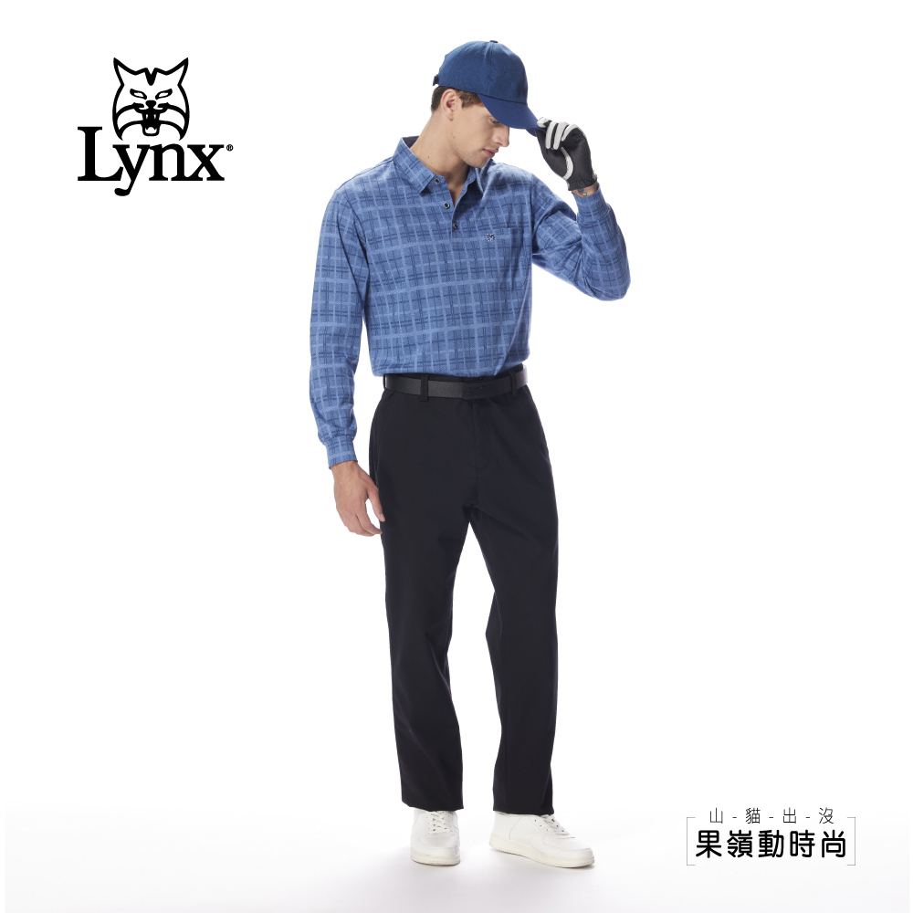 【Lynx Golf】男款簡約素色修身直筒休閒長褲