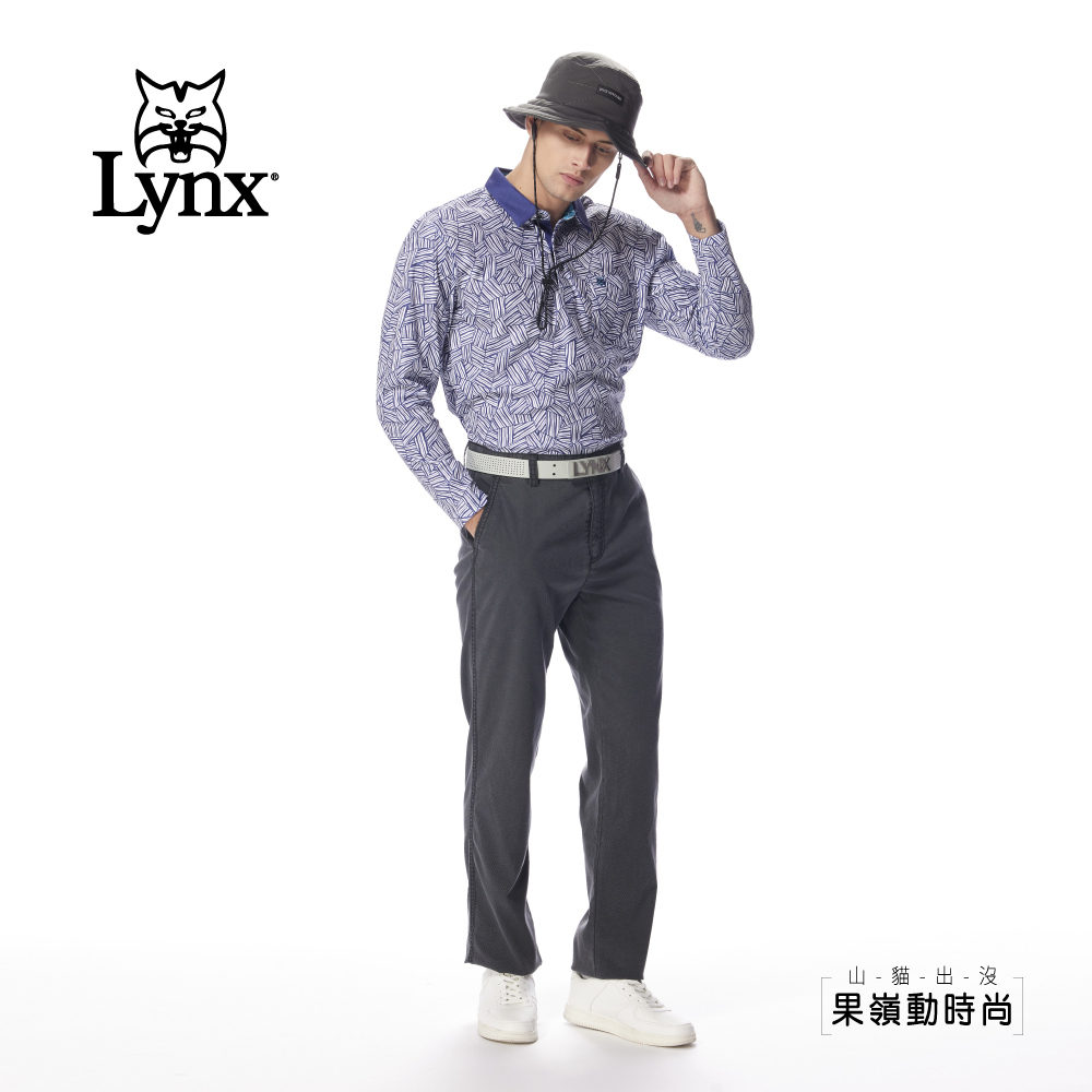 【Lynx Golf】男款簡約素色修身直筒休閒長褲