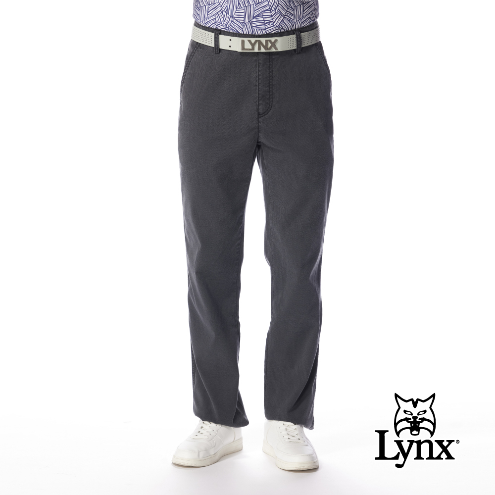 【Lynx Golf】男款簡約素色修身直筒休閒長褲