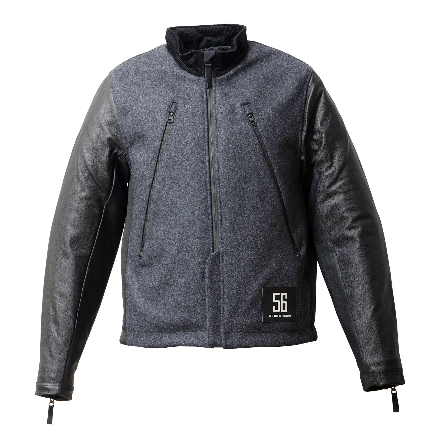 56design Leather Sleeves Melton Jacket 羊毛皮革防風騎士夾克