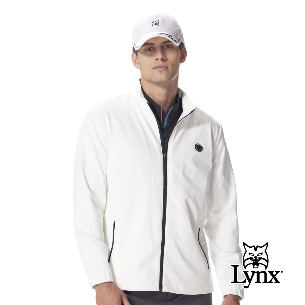 【Lynx Golf】男款日本進口面料防潑水抗UV彈性立領拉鍊剪裁風衣夾克