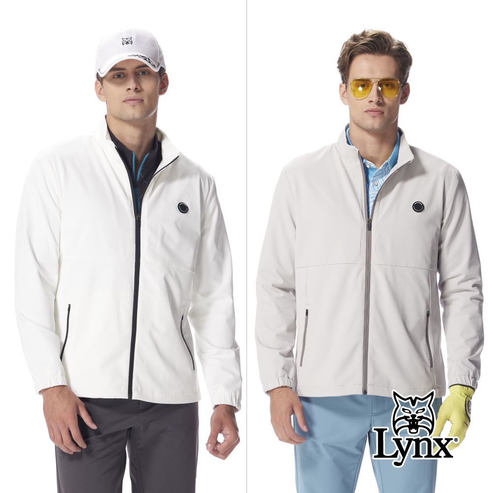 【Lynx Golf】男款日本進口面料防潑水抗UV彈性立領拉鍊剪裁風衣夾克