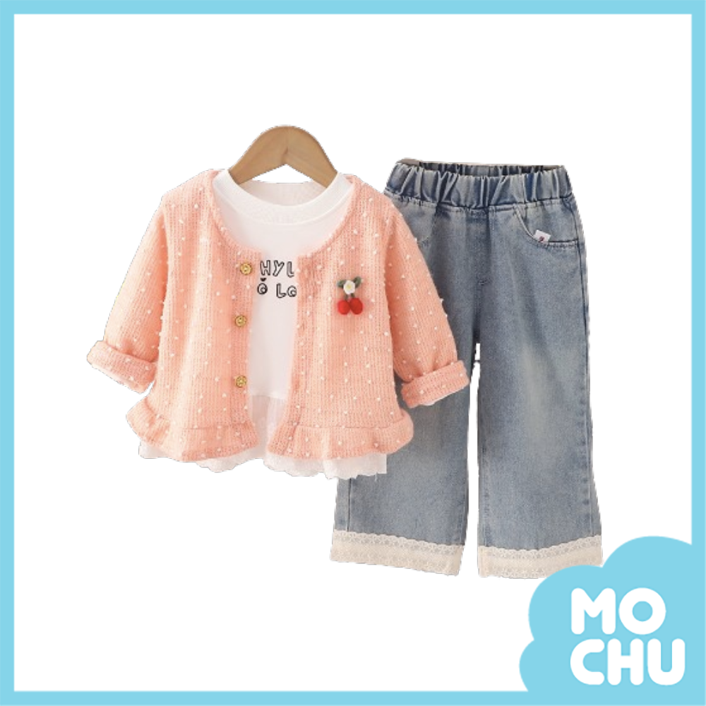 櫻桃點點紗結外套三件組套裝(三色)