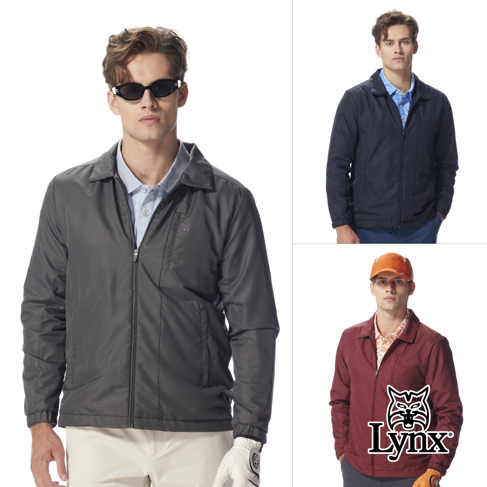 【Lynx Golf】男款防潑水防風拉鍊胸袋拉鍊剪裁風衣夾克