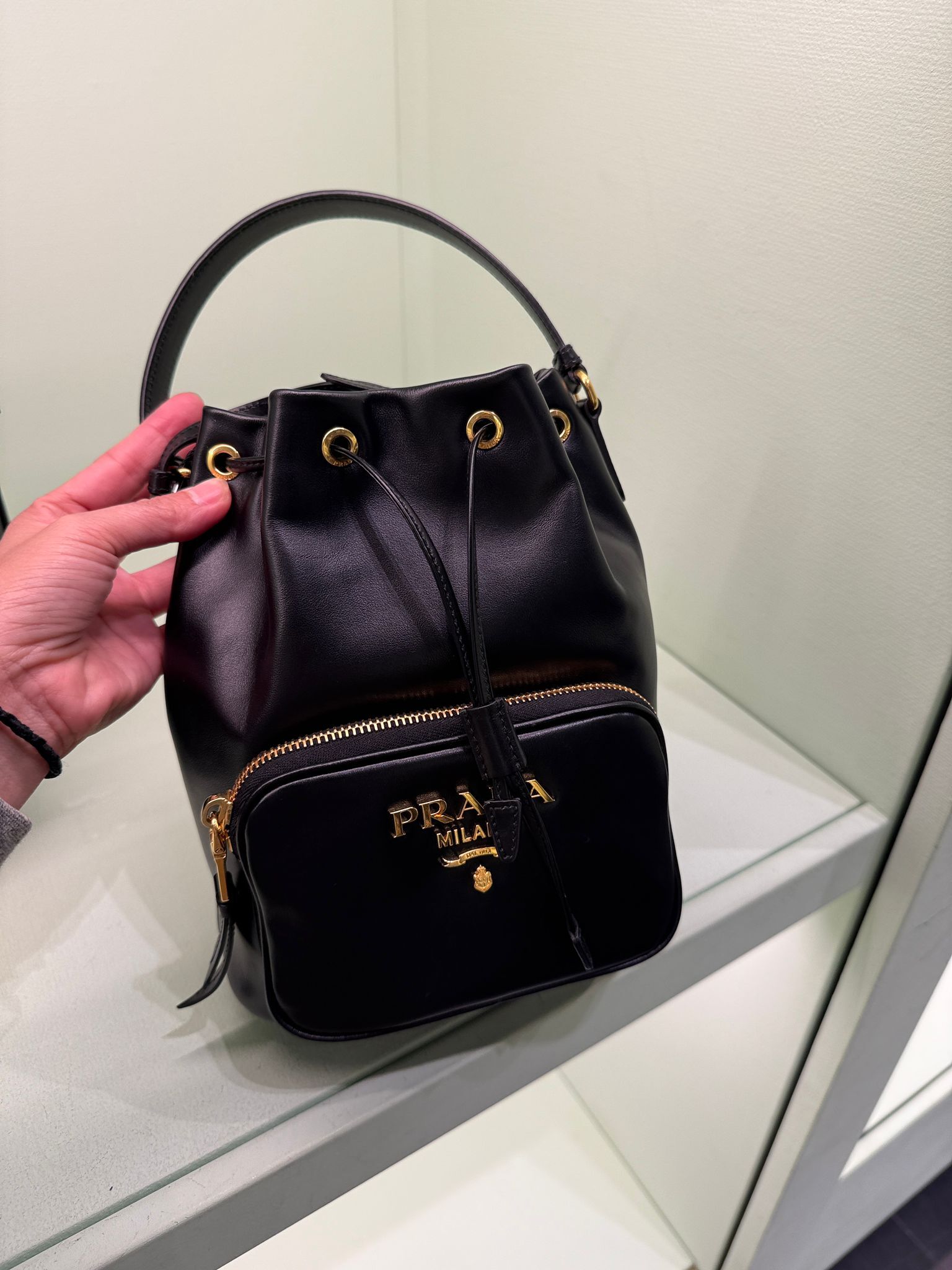 Prada Duet Re-nylon Bucket Bag Black 1BH038