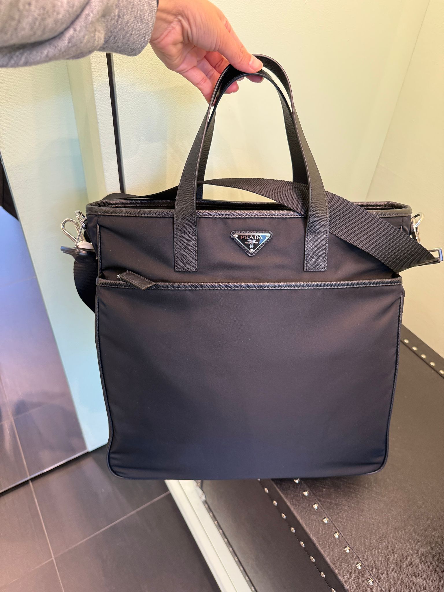 Prada Re-Nylon Nylon and Saffiano Leather Tote Bag Black 2VG033