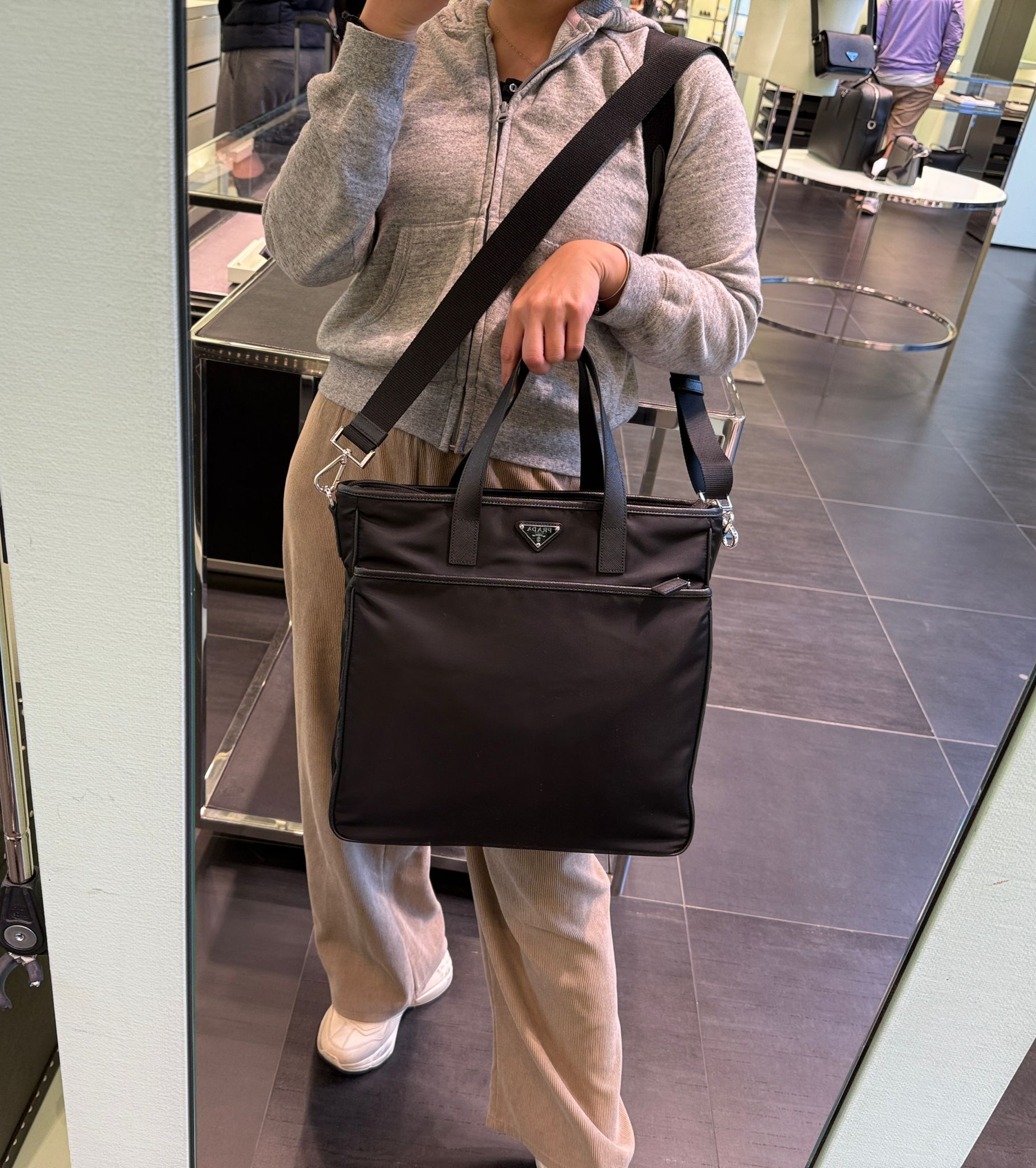 Prada Re-Nylon Nylon and Saffiano Leather Tote Bag Black 2VG033