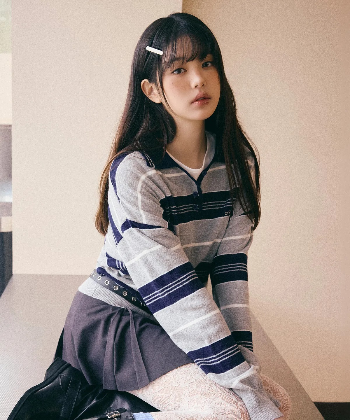 ROLAROLA ALPACA STRIPE COLLAR KNIT