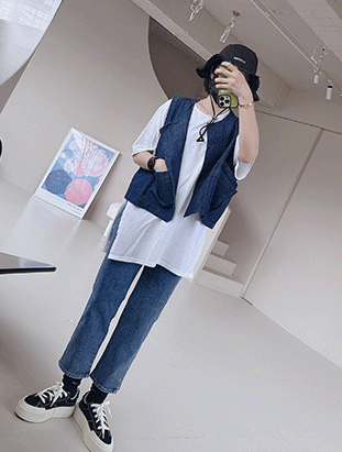 秋季新款/雙層口袋牛仔背心 MANIFEST正韓🇰🇷