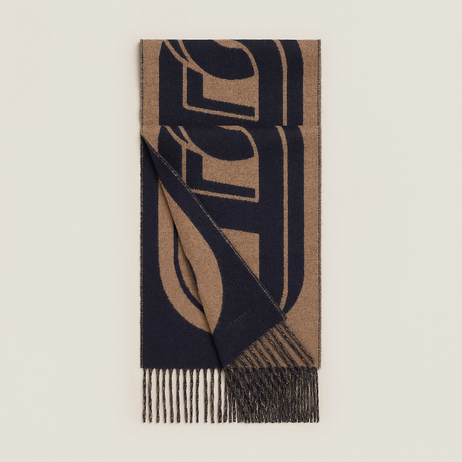 HERMES Maillons TGM MUFFLER marine / marron glacé 頸巾 圍巾 深藍拼啡