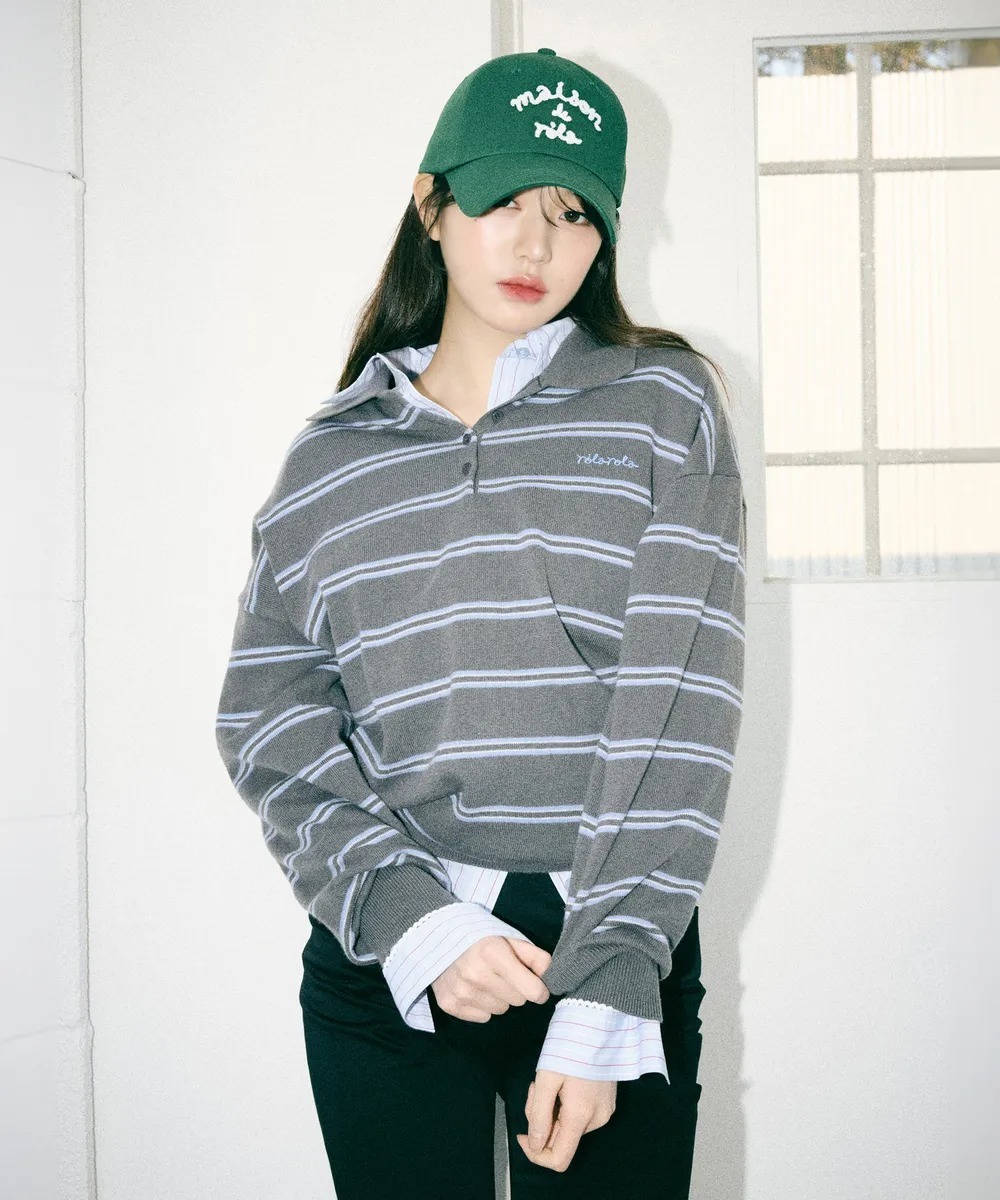 ROLAROLA LOOSE FIT COLLAR STRIPE KNIT