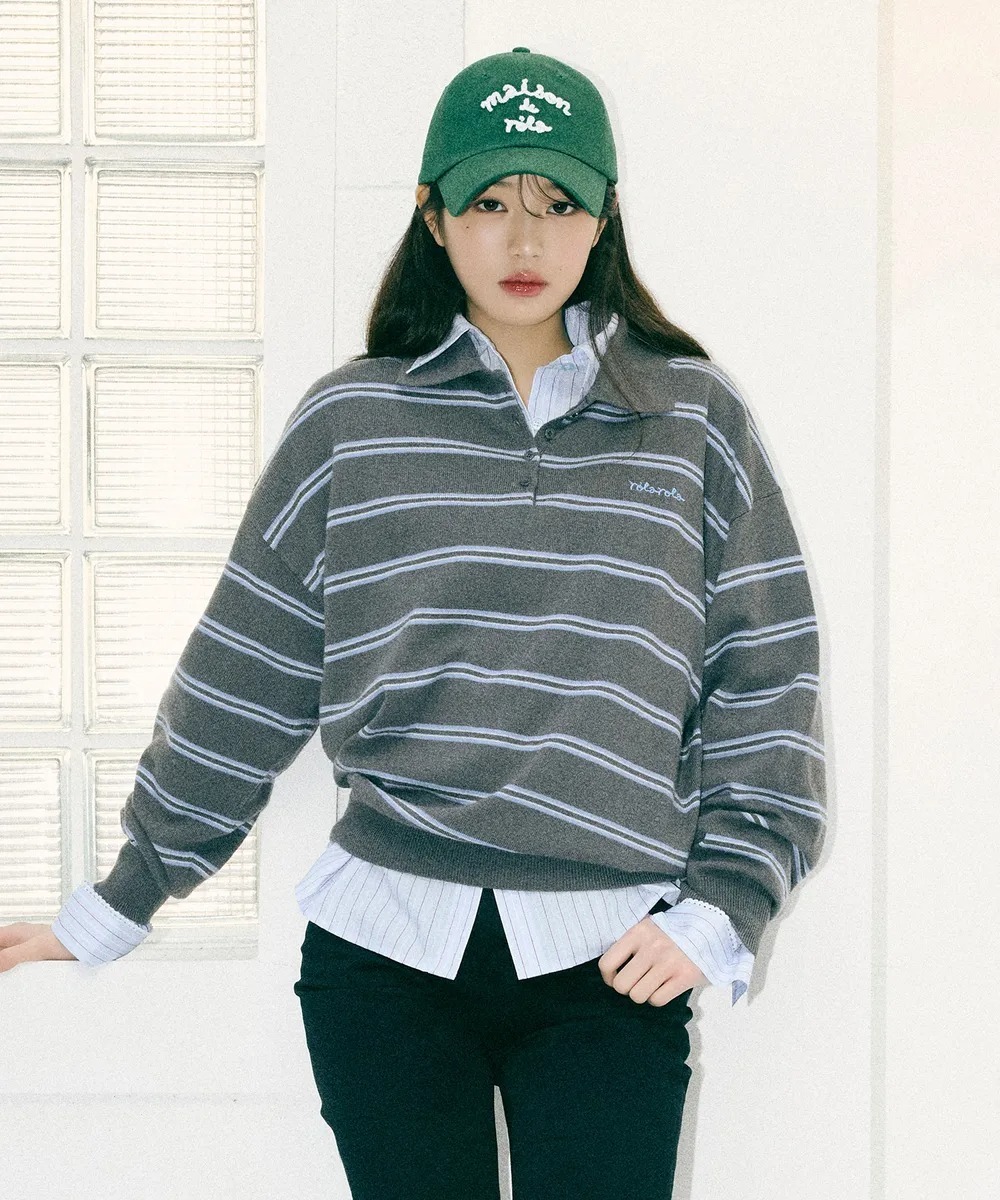 ROLAROLA LOOSE FIT COLLAR STRIPE KNIT