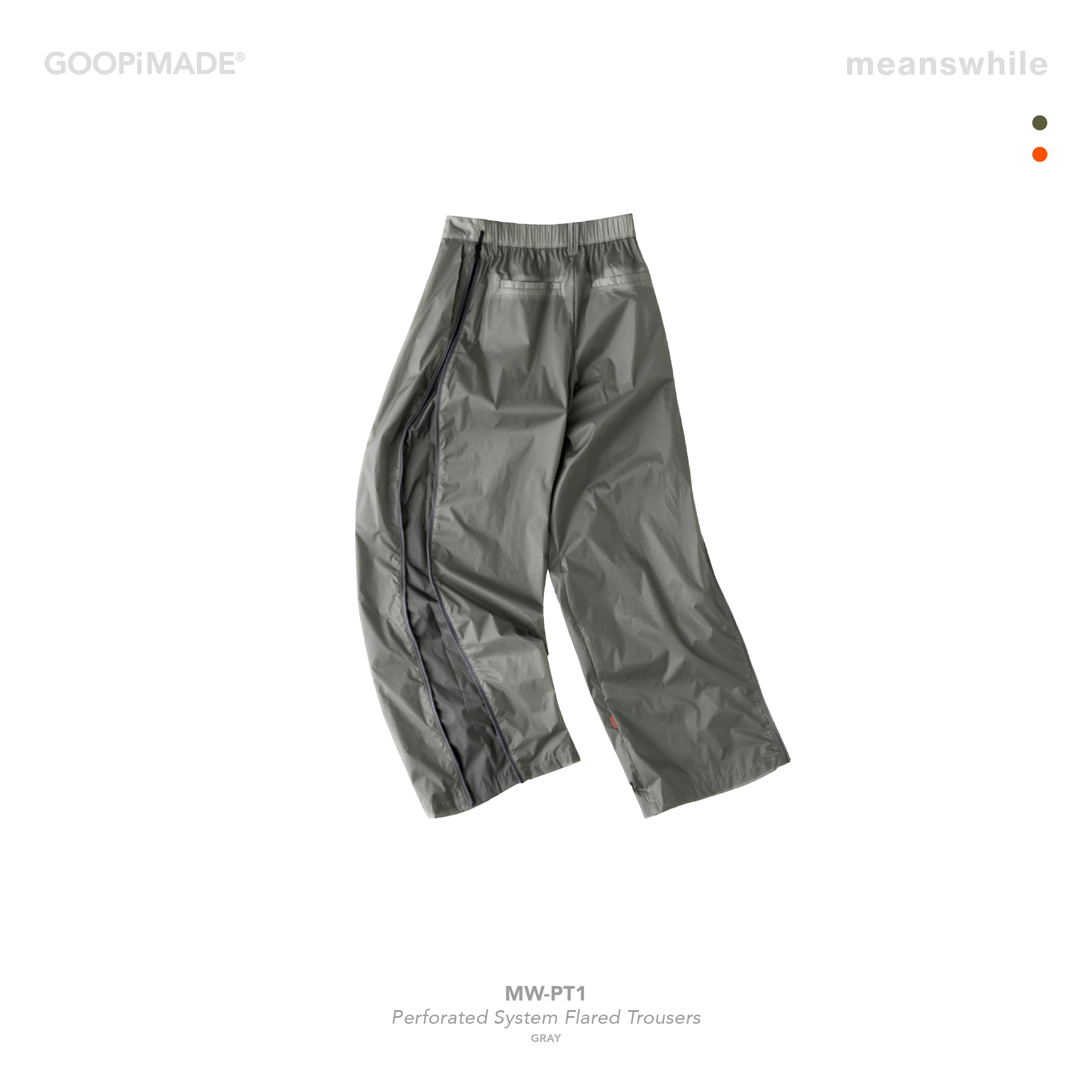 GOOPiMADE “MW-PT1” Perforated System Flared Trousers - Gray