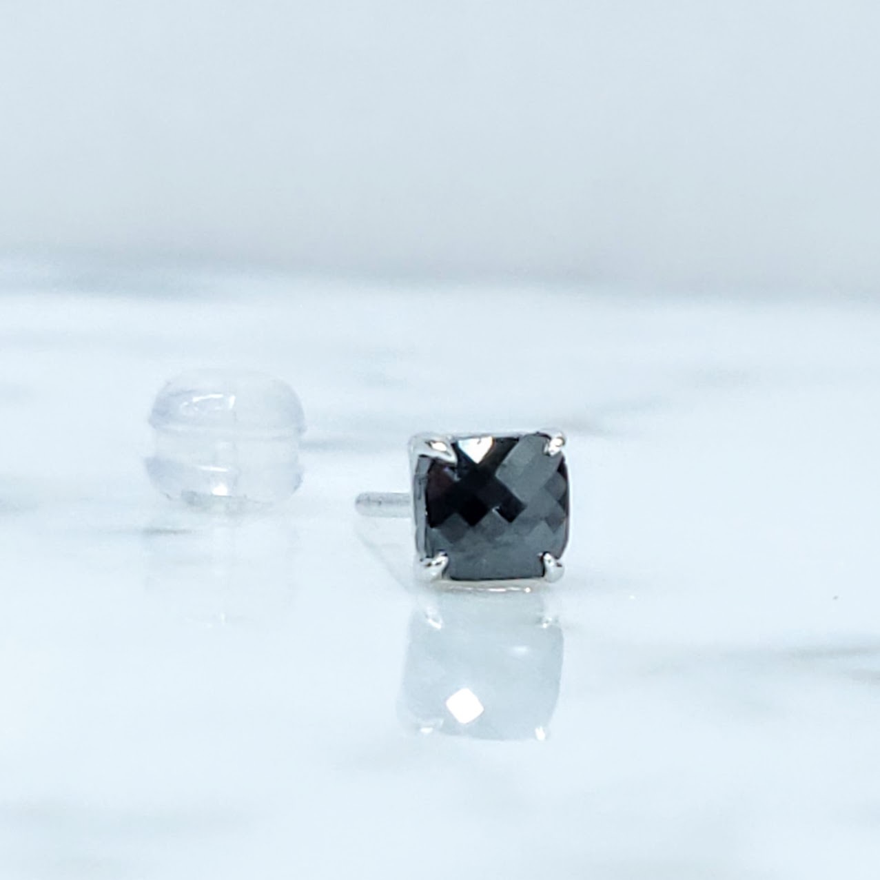 18K White Gold 0.54ct Fancy Black Rectangular Cut Diamond Single Earring