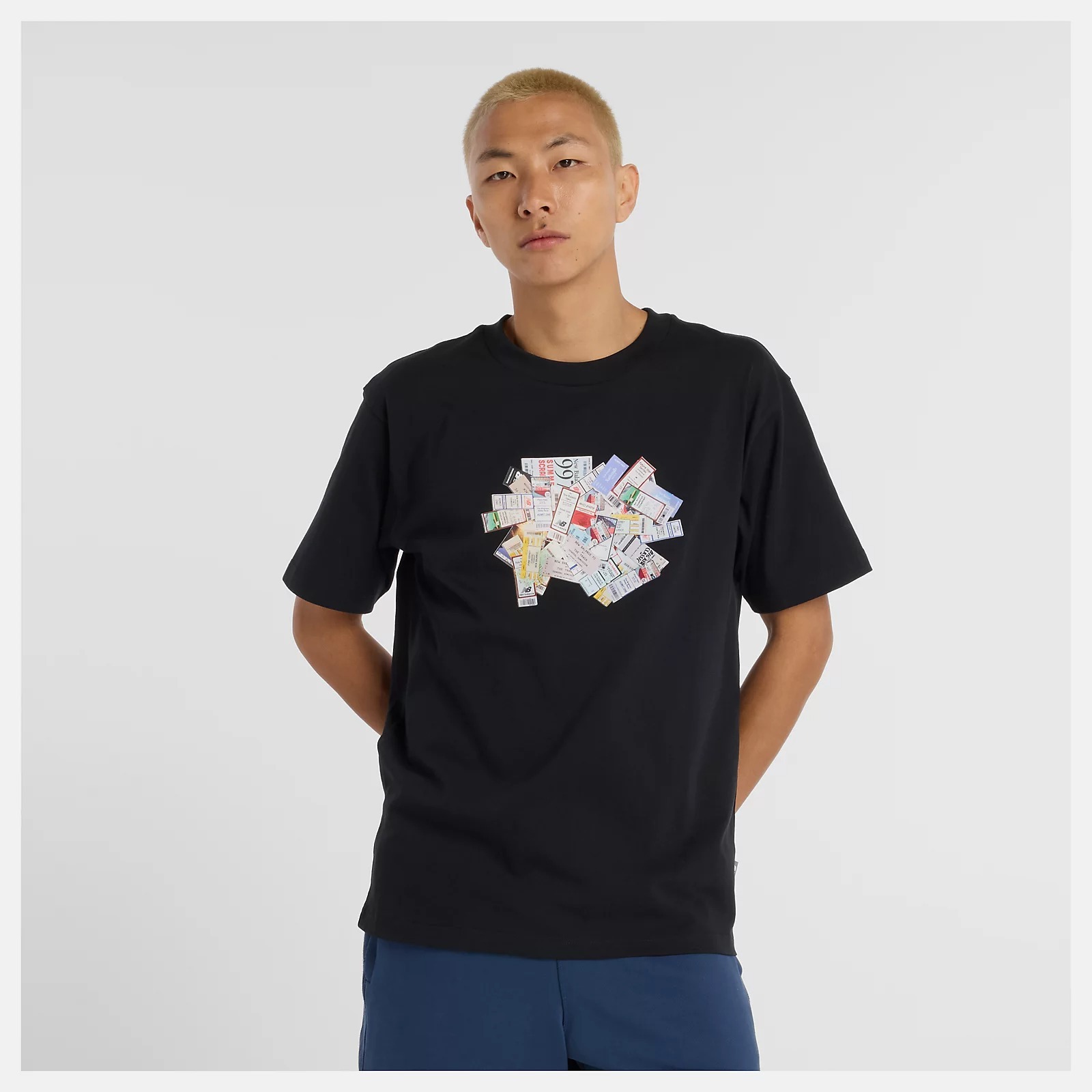 NEW BALANCE 短T NB 黑色 標籤圖案 棉短袖 男 MT53905BK