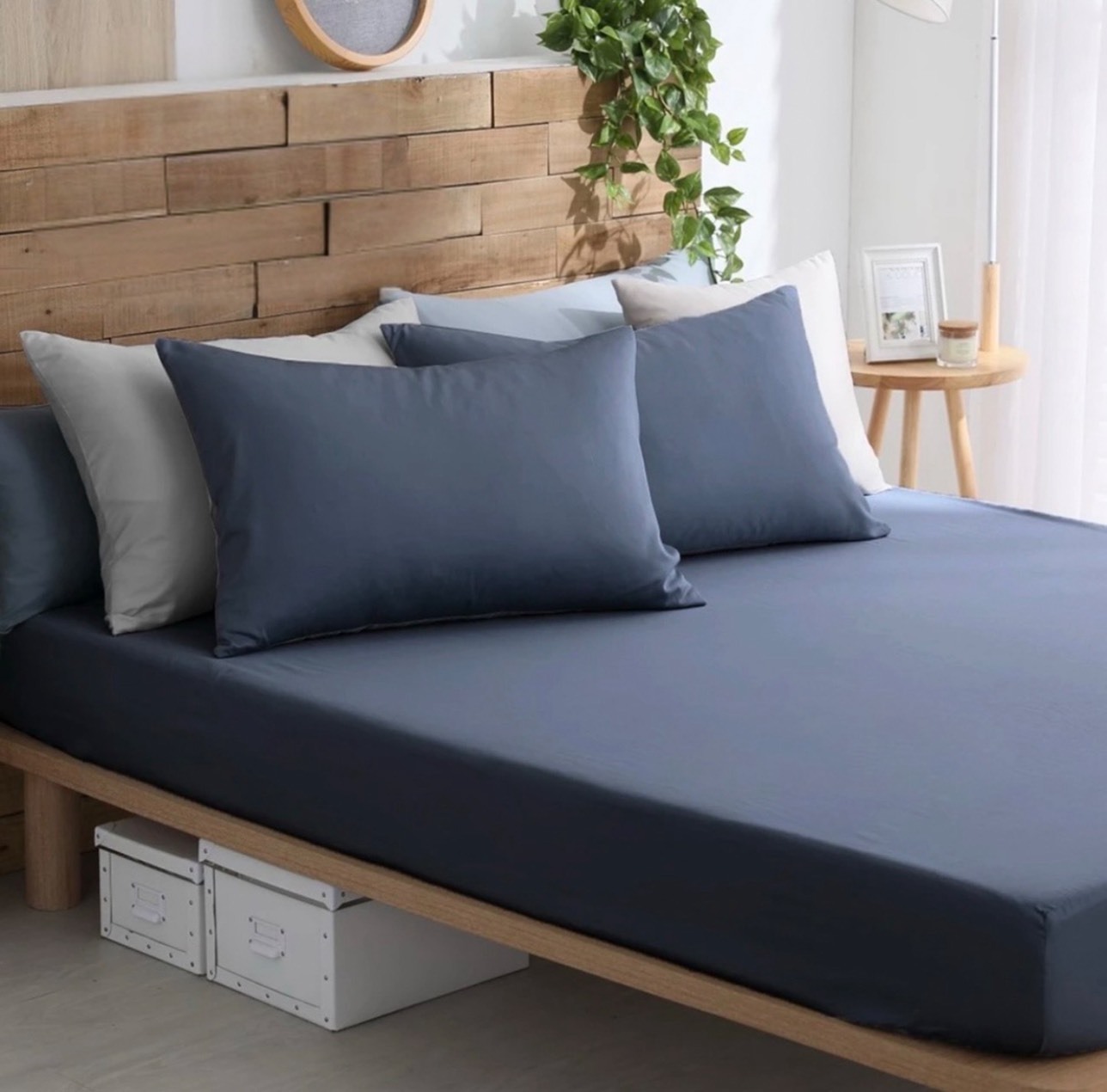 300織長絨棉床包兩用被組 | 鈷藍 x 岩灰
