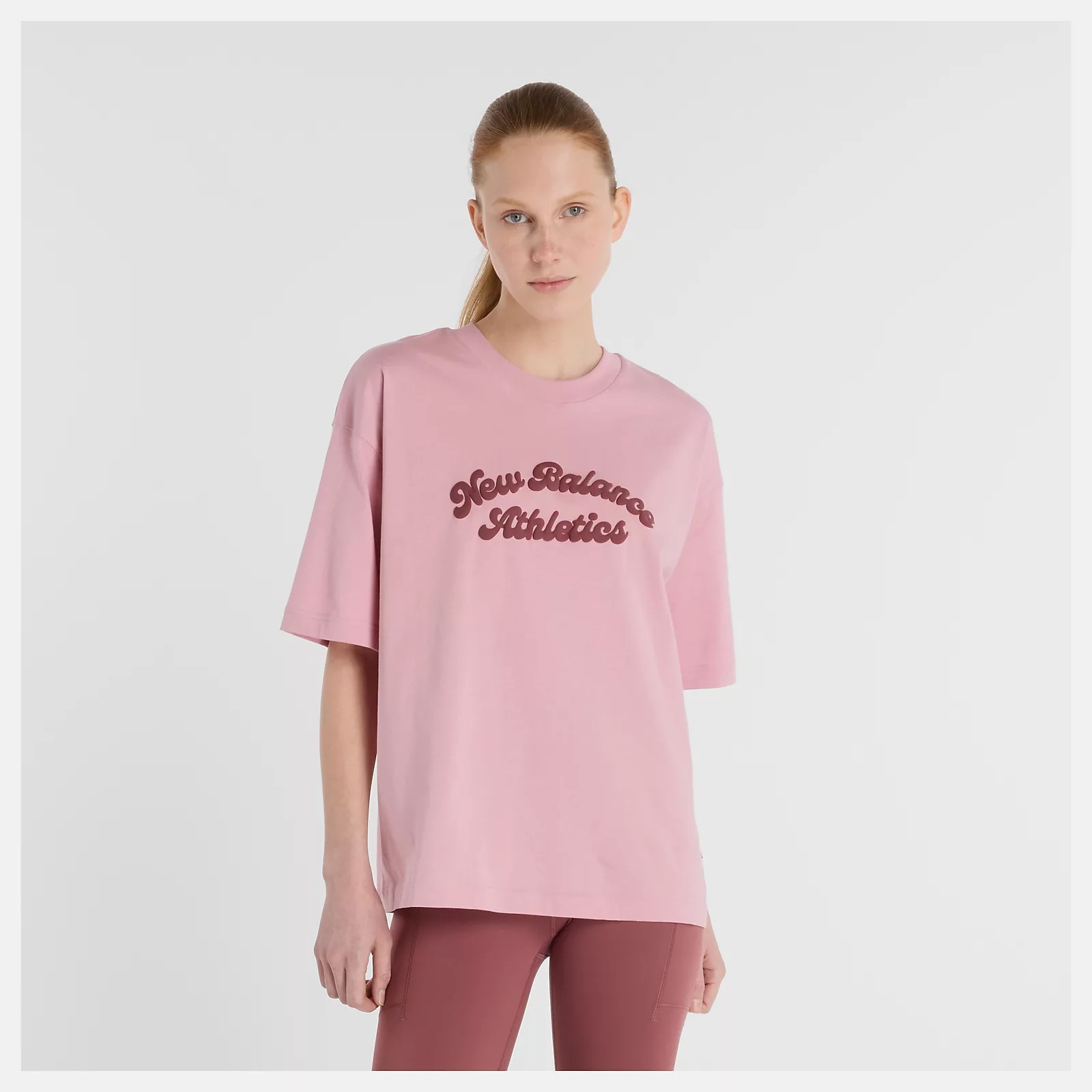 NEW BALANCE 短T NB 粉紅 LOGO 寬版 棉短袖 女 WT53525PTF