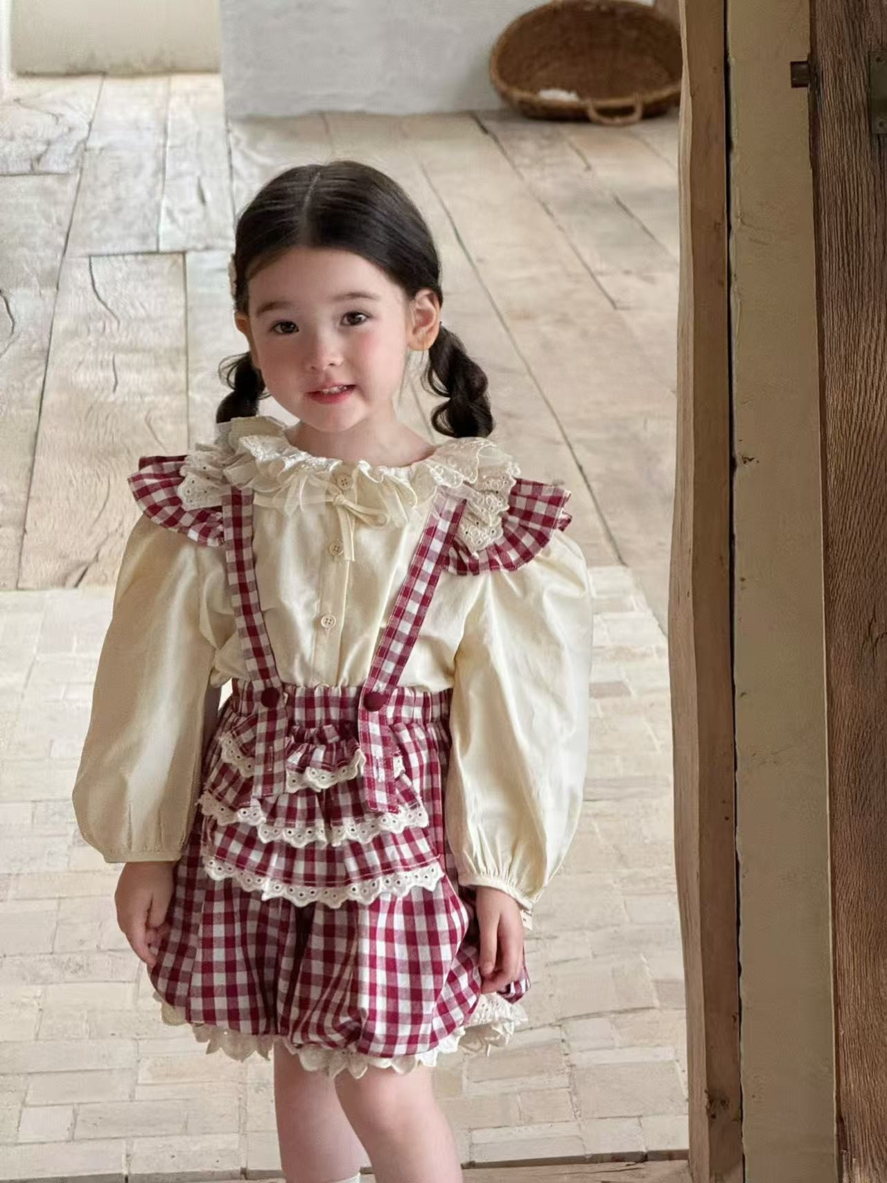 25秋 格紋吊帶褲（兩色）