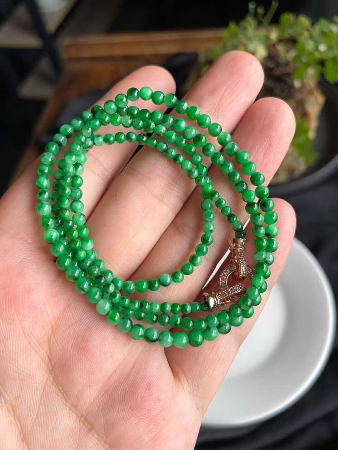 翡翠冰辣陽綠珠鏈兩用款 (2.6-4.1mm直徑),天然翡翠A玉, 緬甸玉, Jade, Jadeite