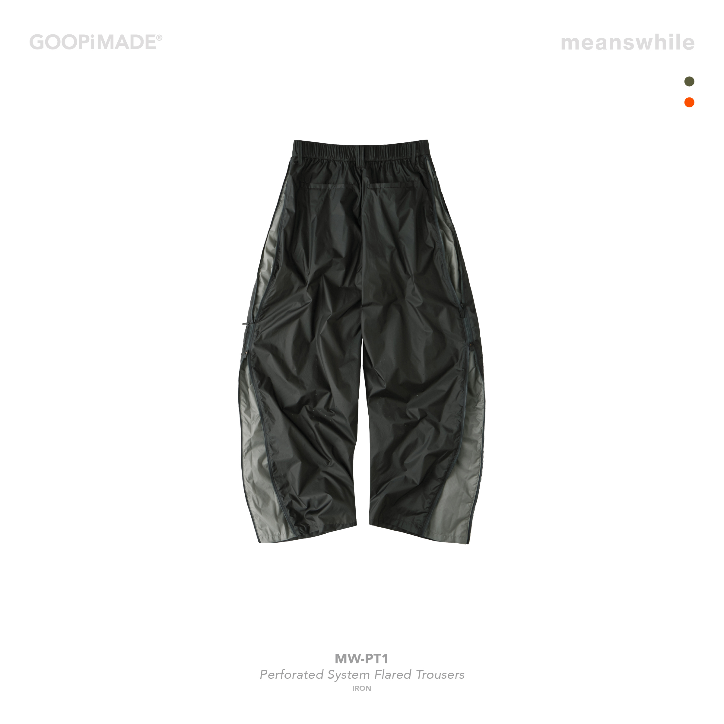 GOOPiMADE “MW-PT1” Perforated System Flared Trousers - Iron