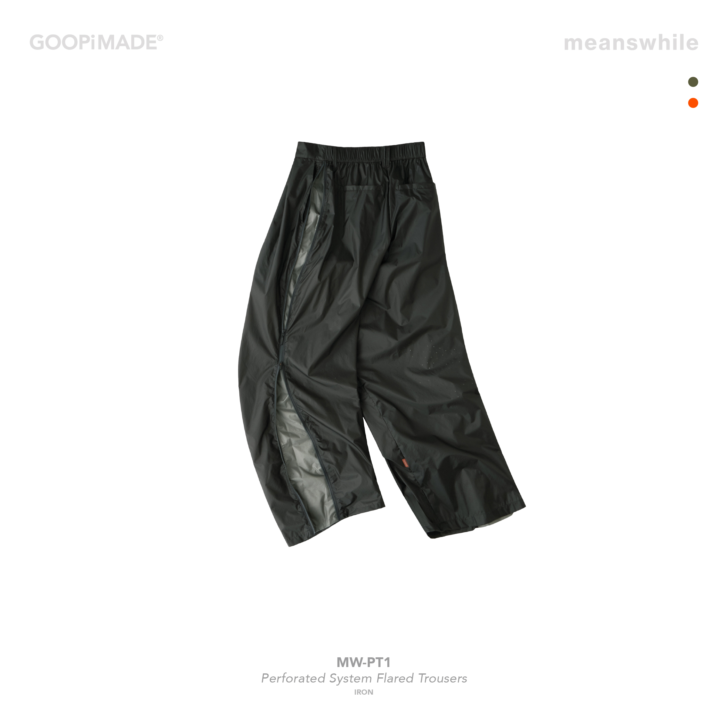 GOOPiMADE “MW-PT1” Perforated System Flared Trousers - Iron
