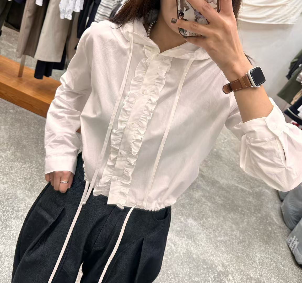 AF5019 Ruffle連帽束腰長袖上衣