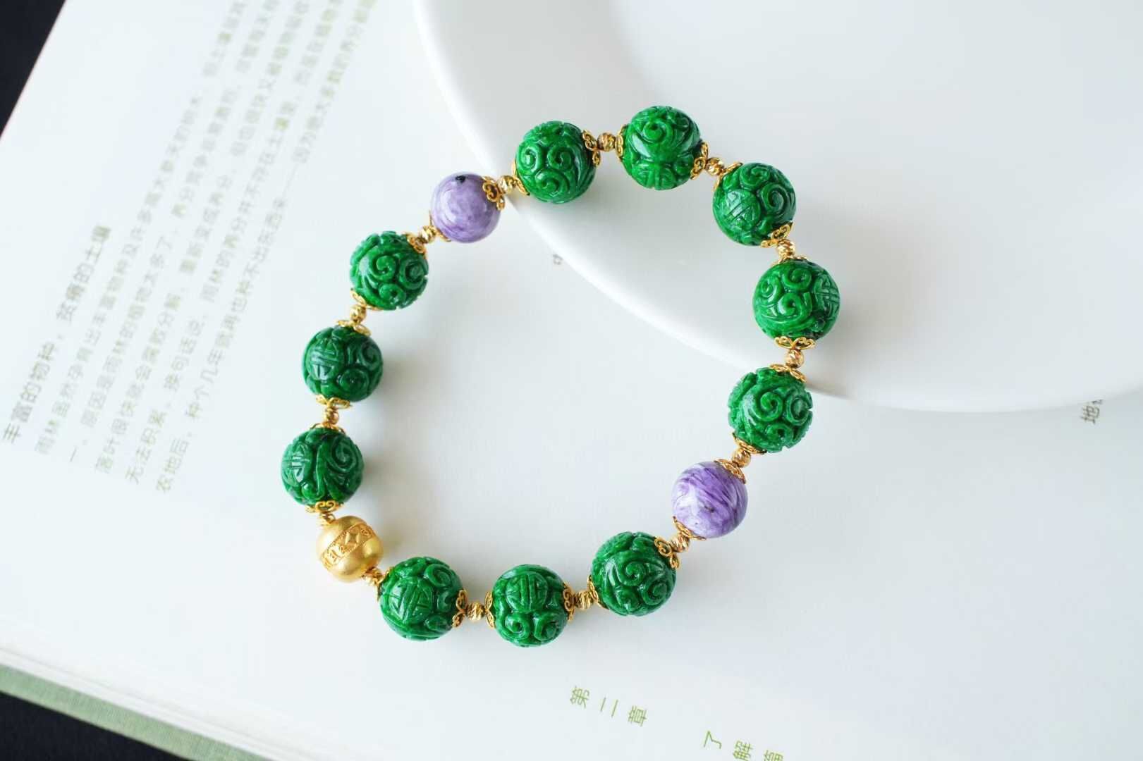翡翠乾青圓珠路路通手串 (10.5mm直徑),天然翡翠A玉, 緬甸玉, Jade, Jadeite