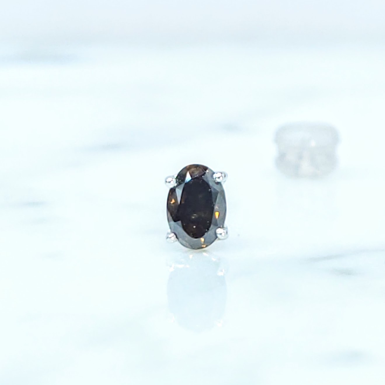 18K White Gold 0.38ct Fancy Dark Brown Oval Cut Diamond Single Earring