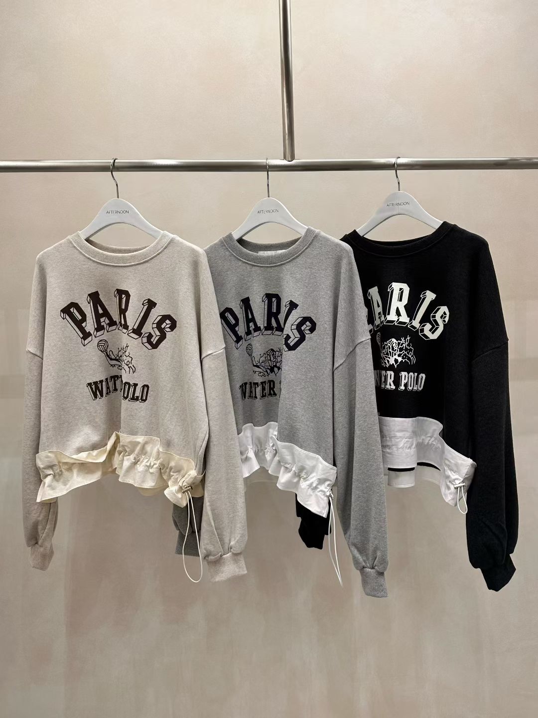 AF5022 拼色下擺束腰繩長袖上衣