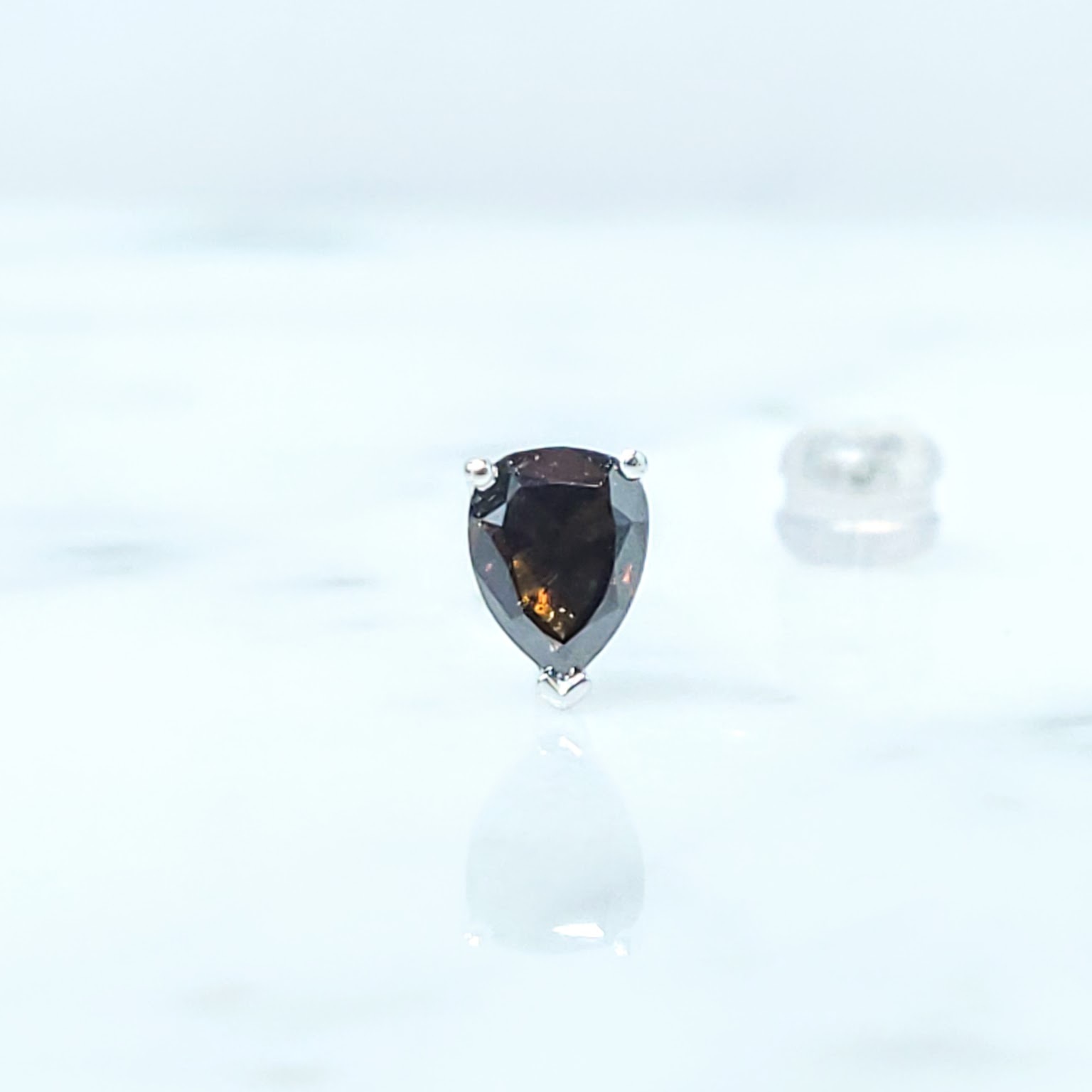 18K White Gold 0.53ct Fancy Dark Brown Pear Shaped Diamond Single Earring