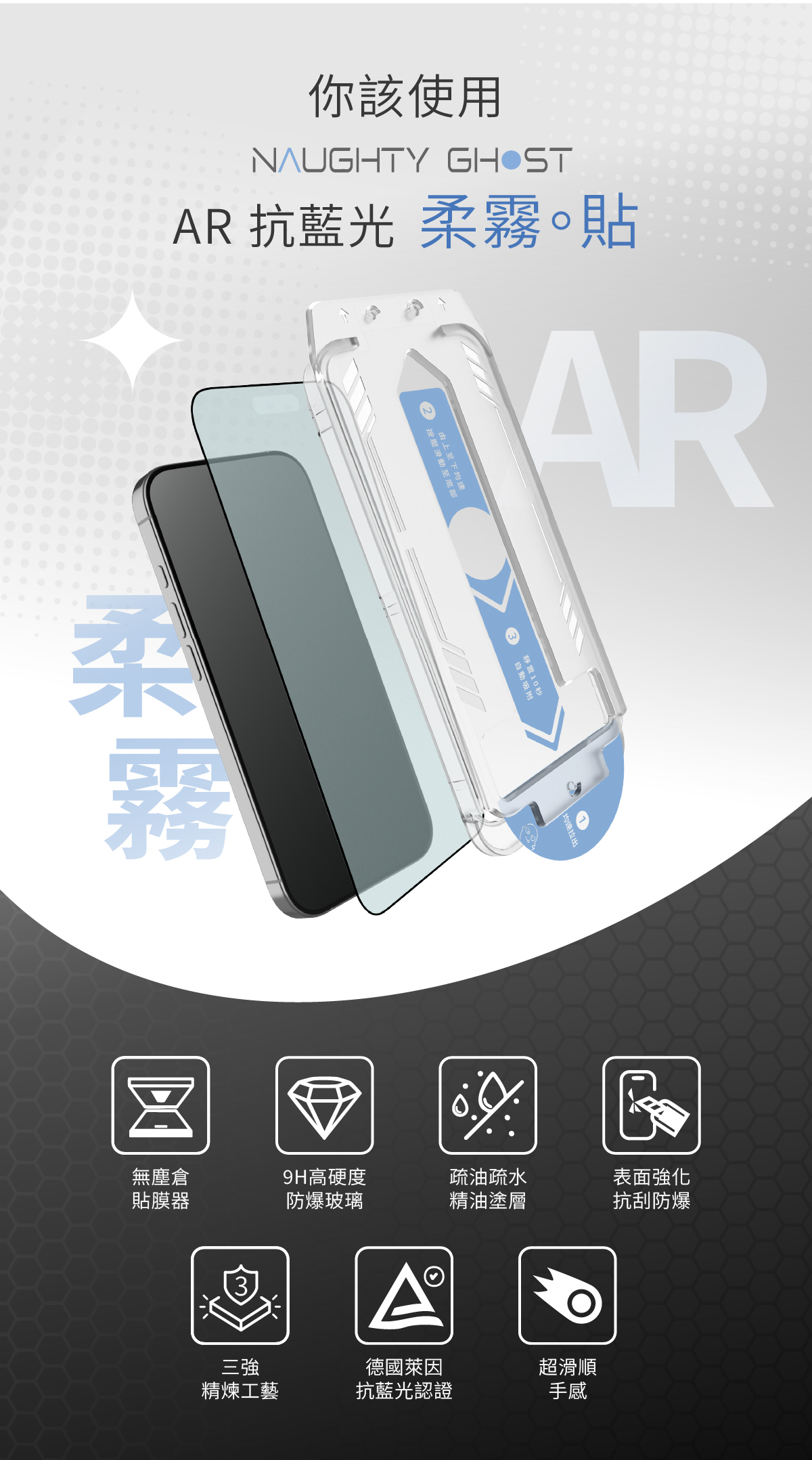頑皮鬼iphoneAR抗反射霧面電競保護貼抗藍光德國萊因認證TUV霧面保護貼推薦