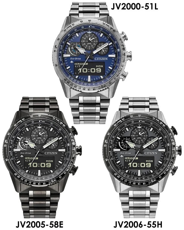 Citizen 星辰 Promaster Digital Analog Chronograph Eco-Drive metal strap watch JV2000-51L , JV2005-58E , JV2006-55H 光動能 萬年曆 世界時間 金屬錶帶手錶