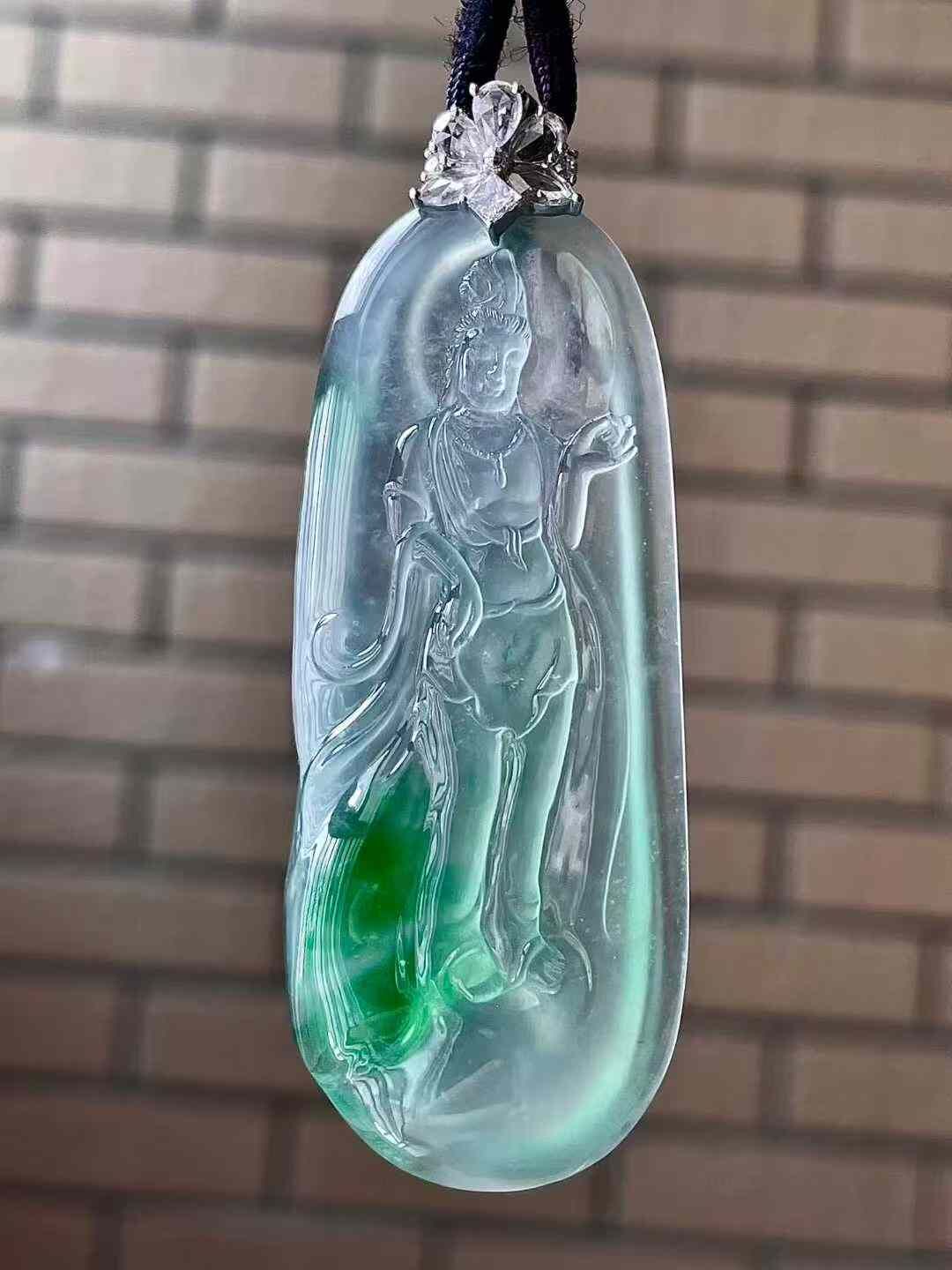 翡翠高冰飄綠自在觀音吊墜,天然翡翠A玉, 緬甸玉, Jade, Jadeite