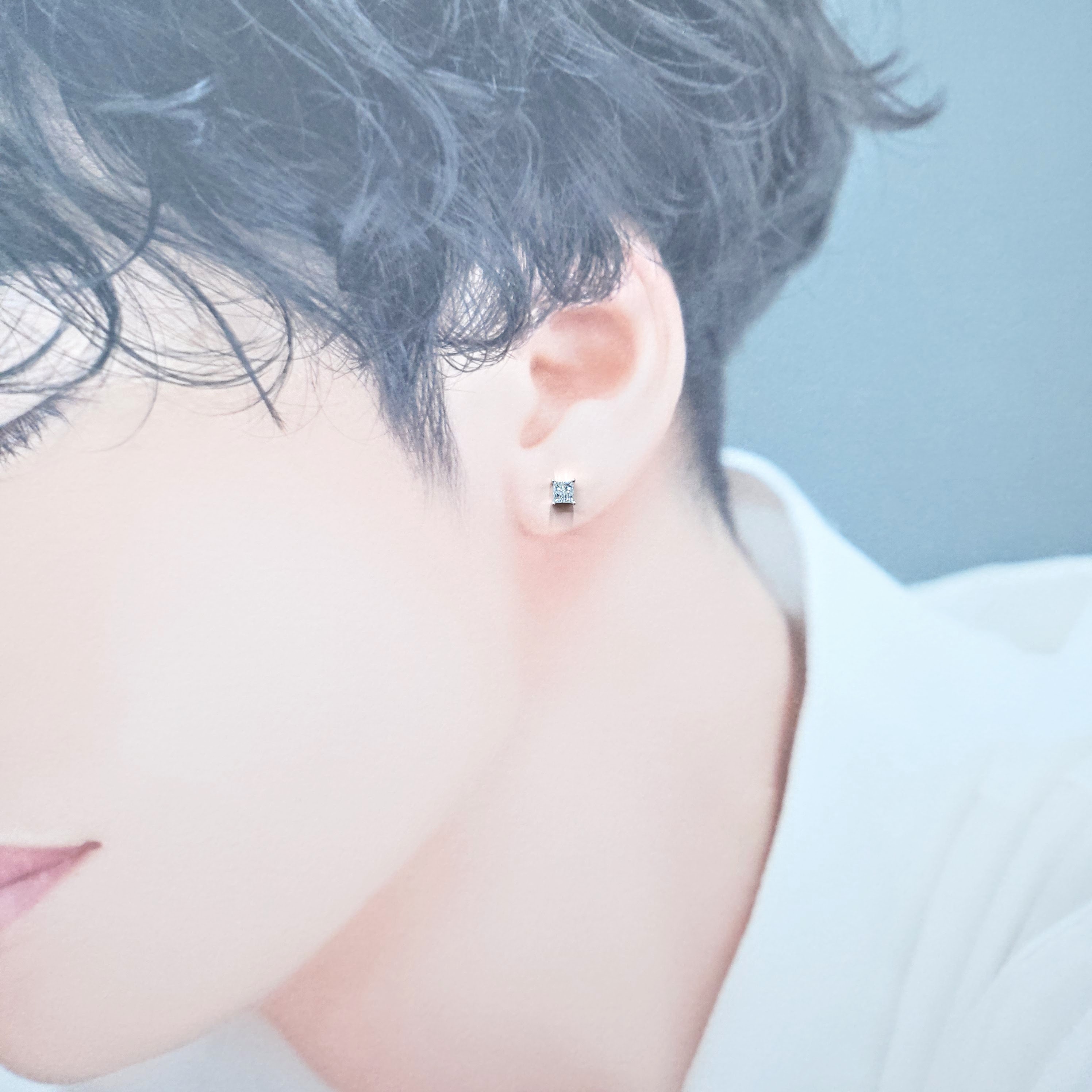 18K White Gold 0.12ct Princess Cut Diamond Single Earring