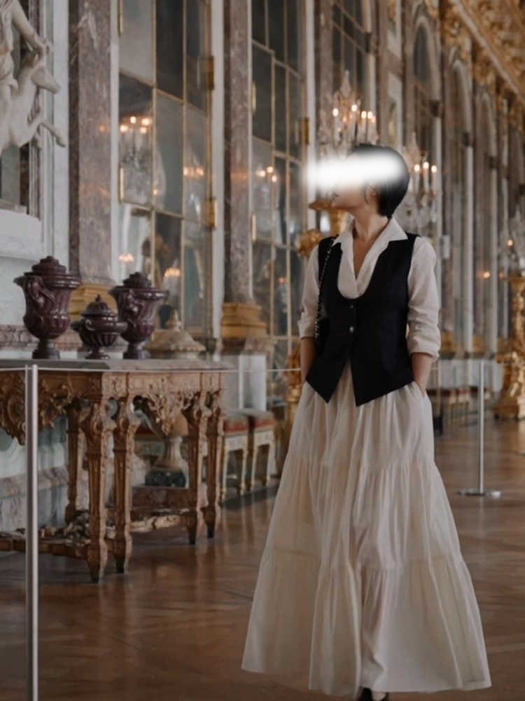 老錢風U領收腰 長版背心