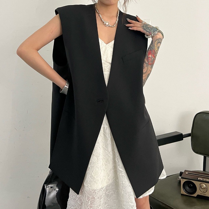 V領挺版 長版西裝背心(灰/黑)